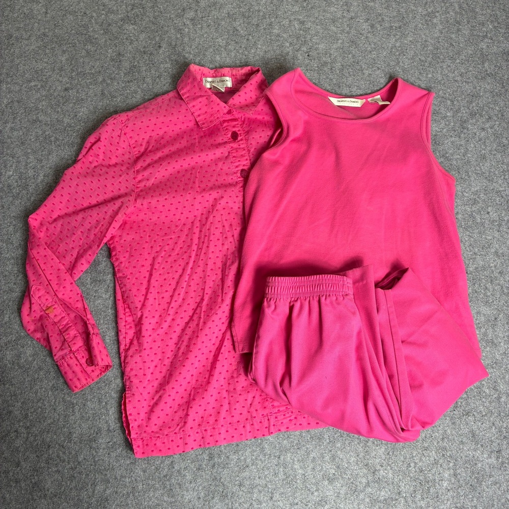 Drapers Damons Petite Small 3 Pc Set Hot Pink Button Down Tank Top Pants Outfit